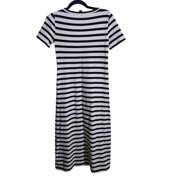 J. Crew Knit Navy Striped Midi Dress Spring 2022 Sustainable Cotton Size XXS - Picture 3 of 7